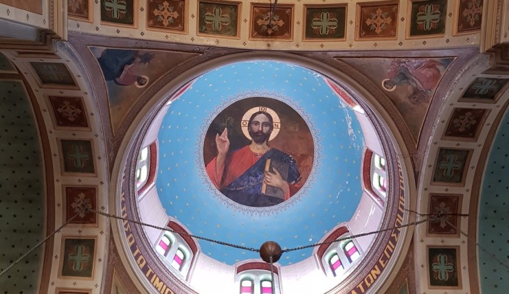 Picture of Christ in dome Orthodox Church of Agios Nikolaos syros