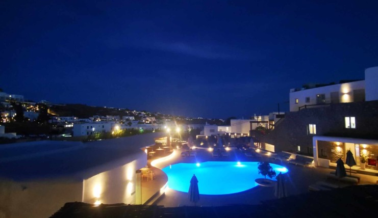 luxury pool night mykonos